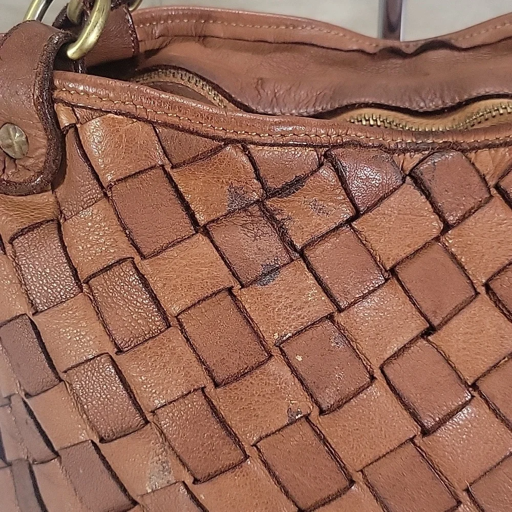 Civico 93 Brown Woven Leather Tote Shoulder Bag - Brown